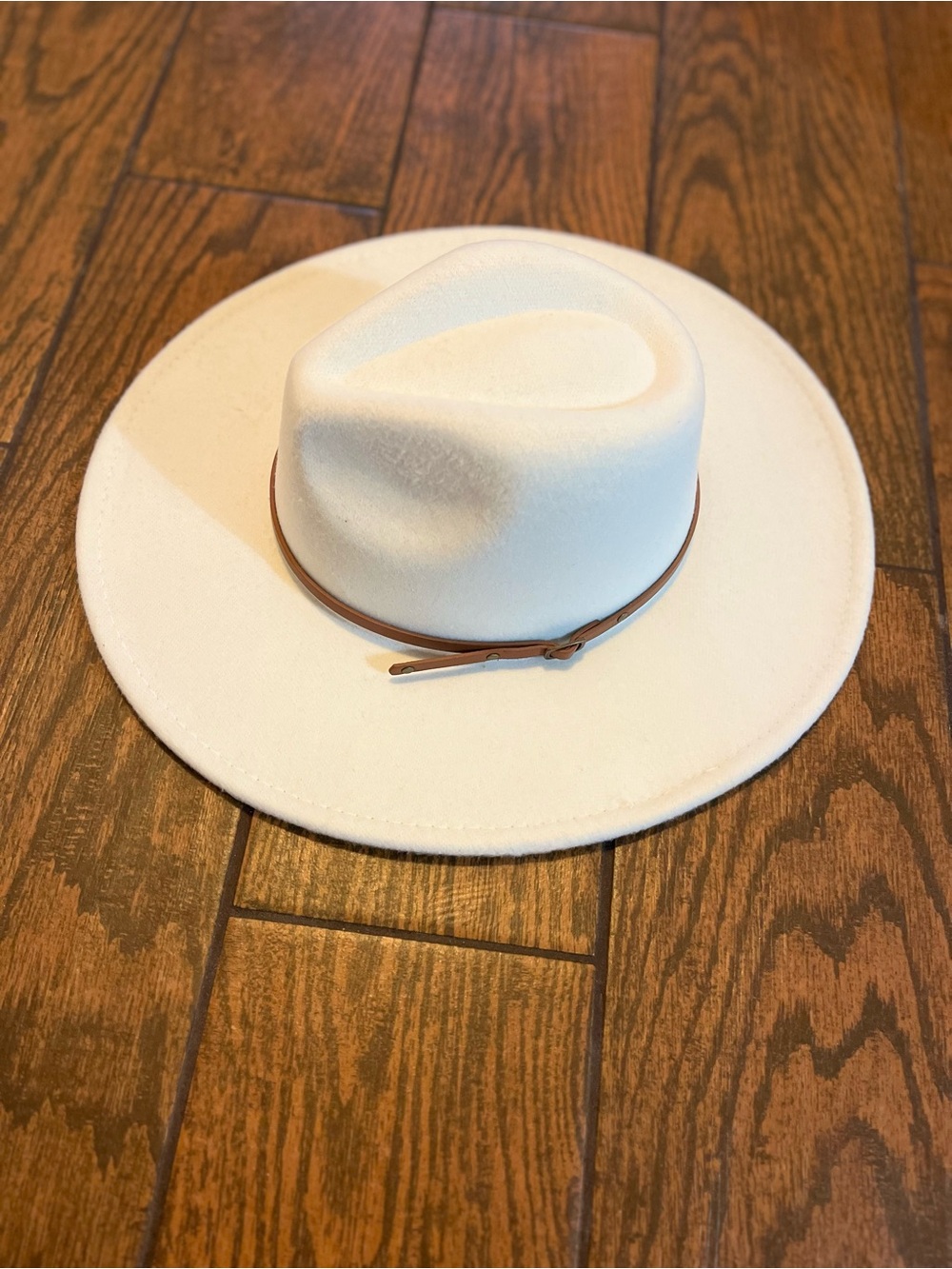 White Felt Fedora Hat with Brown Band